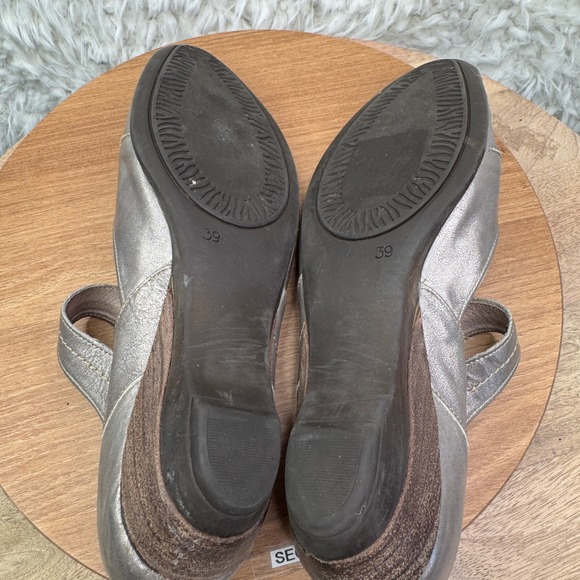 Fluchos‎ Metallic Silver Leather Mary Jane Wedge Shoes Heeled Sandal Size 39 8 - Picture 6 of 8